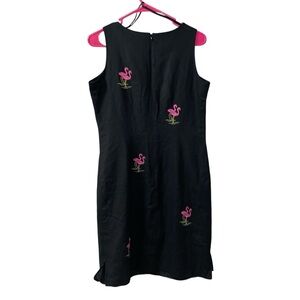 Giorgio Fiorlini Collection Women Black Linen Blend Flamingo Vintage Dress Sz 6
